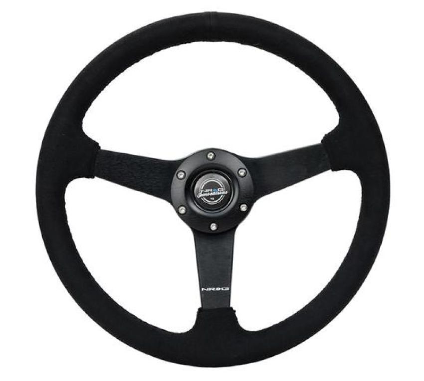 NRG RST-037MB-SA Sport Steering Wheel (350mm/ 1.5in. Deep) Matte Black Spoke/ Black Alcantara w/ Black Stitching
