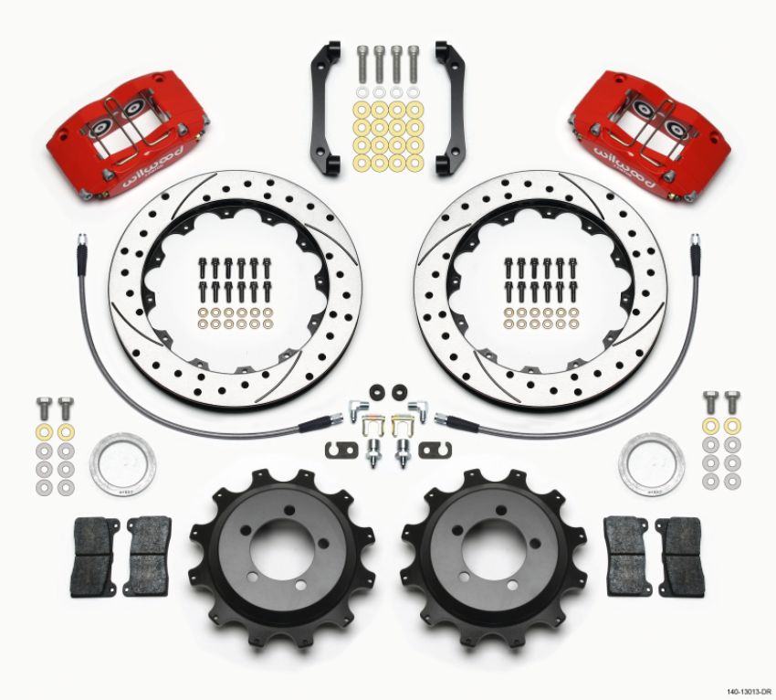 Wilwood 140-13013-DR Dynapro Radial Rear Kit 12.88in Drilled Red 2006-2007 Subaru WRX w/Lines