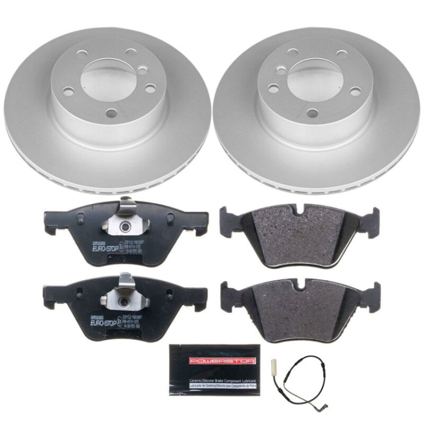 PowerStop ESK4590 Genuine Geomet Coated Rotors, ECE-R90 Brake Pads + Hardware Kit