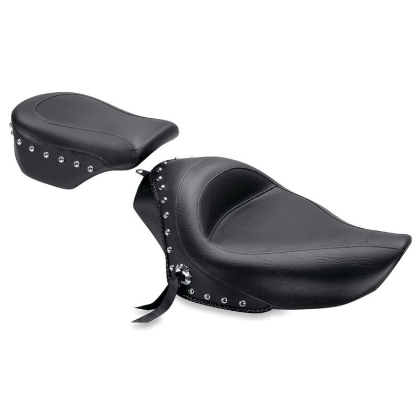 Mustang Motorcycle 76154 Mustang 04-21 Harley Sportster 3.3 GAL Standard Touring Solo Seat w/Studs - Black