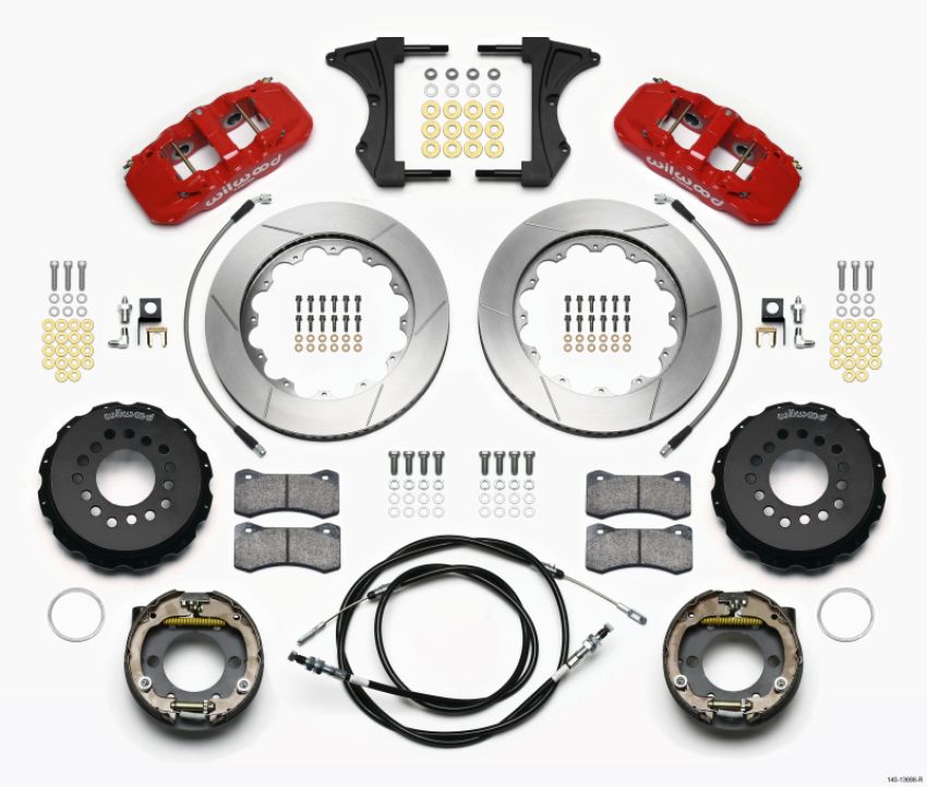 Wilwood 140-13686-R AERO4 Rear Kit 14.00 Red 2005-2014 Mustang w/ BMR Suspn. w/Lines