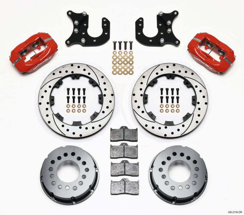 Wilwood 140-2116-DR Forged Dynalite P/S Rear Kit Drilled Red Mopar-Dana 2.72in Offset