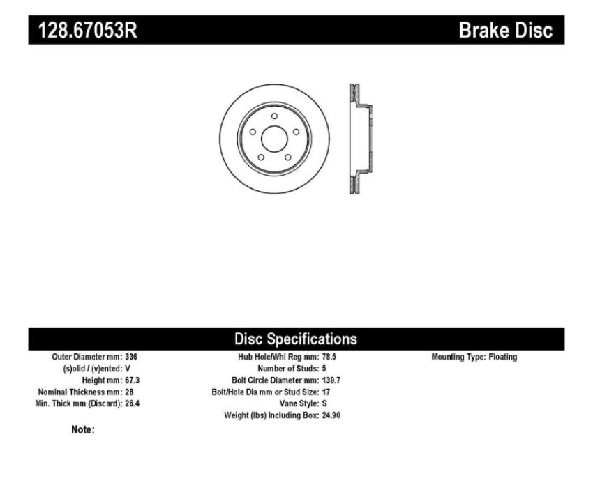 Stoptech 128.67053R Drilled Sport Brake Rotor
