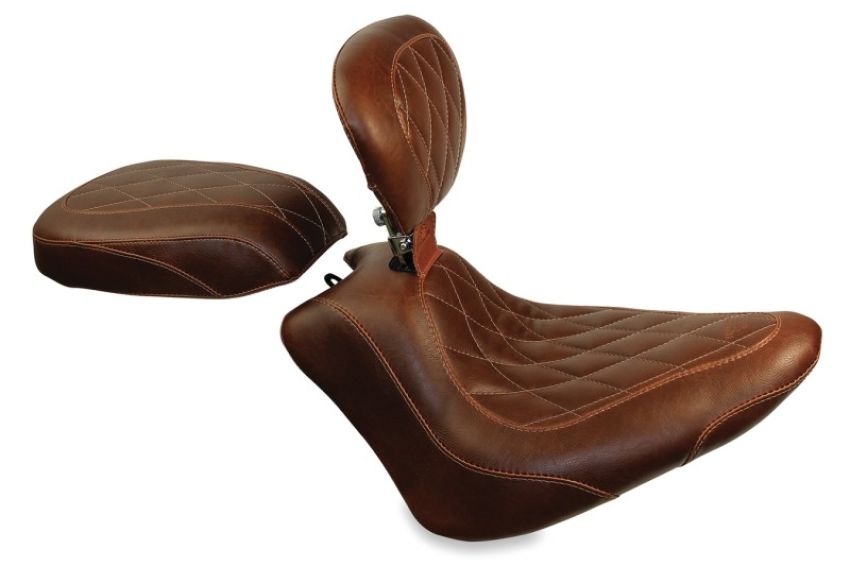 Mustang Motorcycle 76767 Mustang 11-13 Harley Blackline, 12-17 Slim/Slim S Tripper Pass Seat Diam Stitch - Distressed Brown