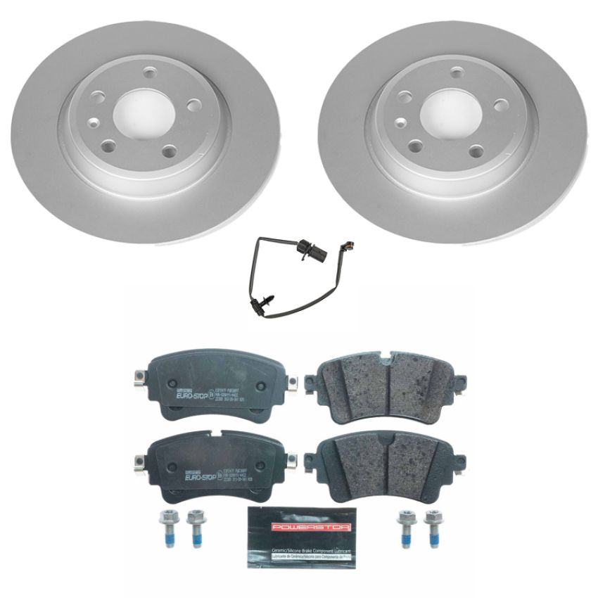 PowerStop ESK8091 Genuine Geomet Coated Rotors, ECE-R90 Brake Pads + Hardware Kit