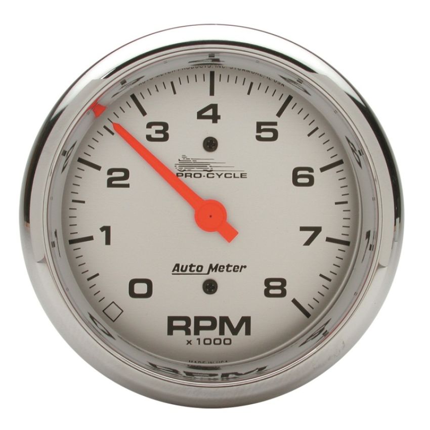 AutoMeter 19302 Pro-Cycle Gauge Tach 3 3/4in 8K Rpm 2&4 Cylinder Silver