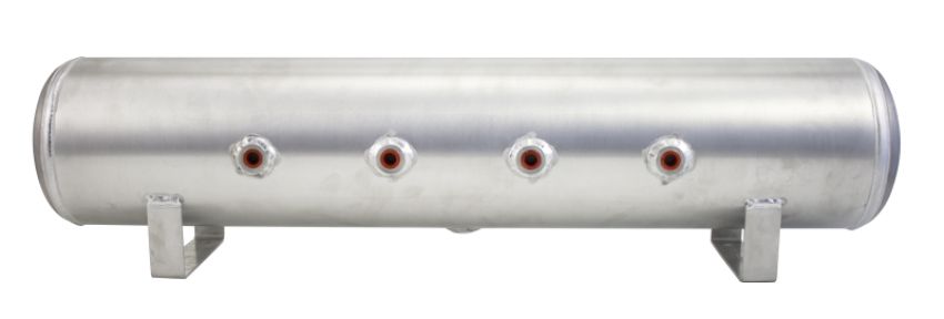 Air Lift 11957 4 Gal Alum Tank - (4) 1/4in Face Ports (2) 3/8in End Ports & 1/4in Drain - 30in L X 6in D