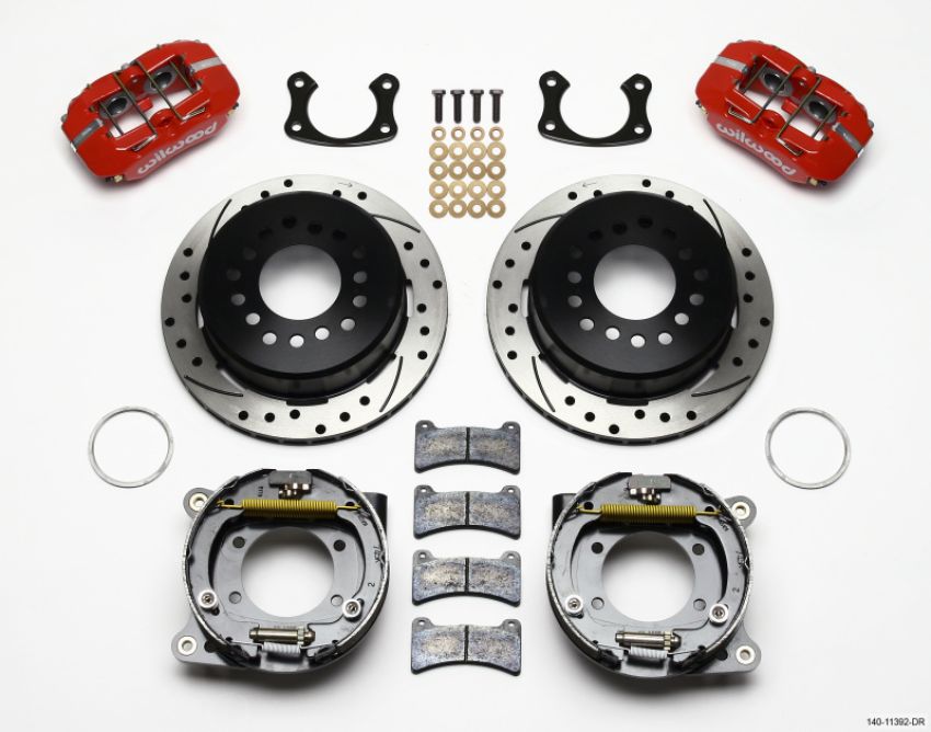Wilwood 140-11392-DR Dynapro Low-Profile 11.00in P-Brake Kit Drill-Red New Big Ford 2.50in Off Staggerd Mount