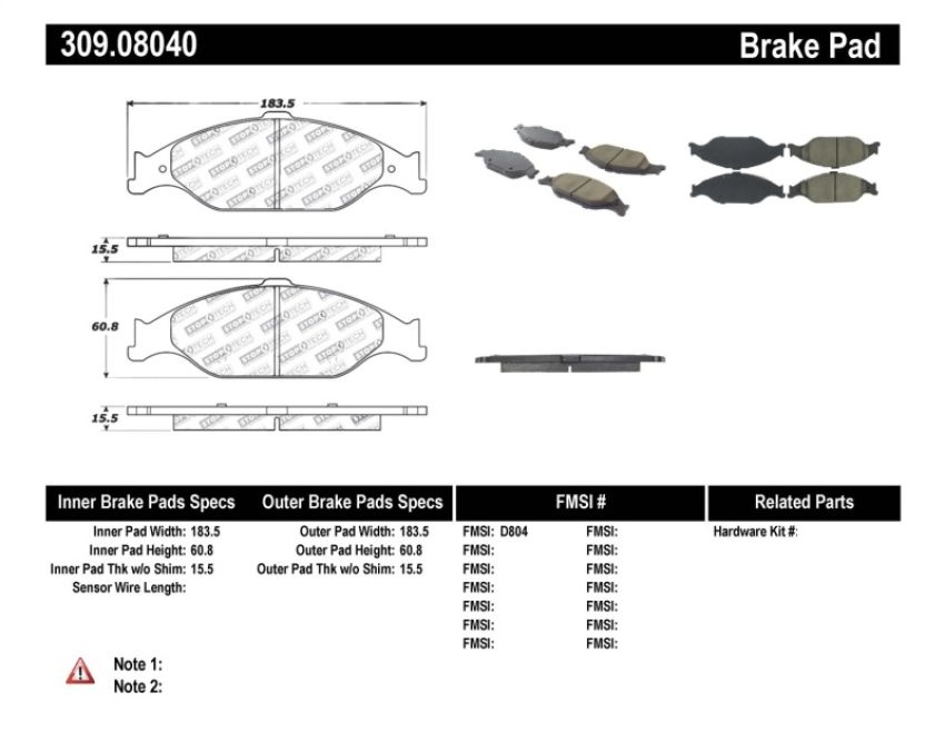 Stoptech 309.08040 Performance Brake Pads