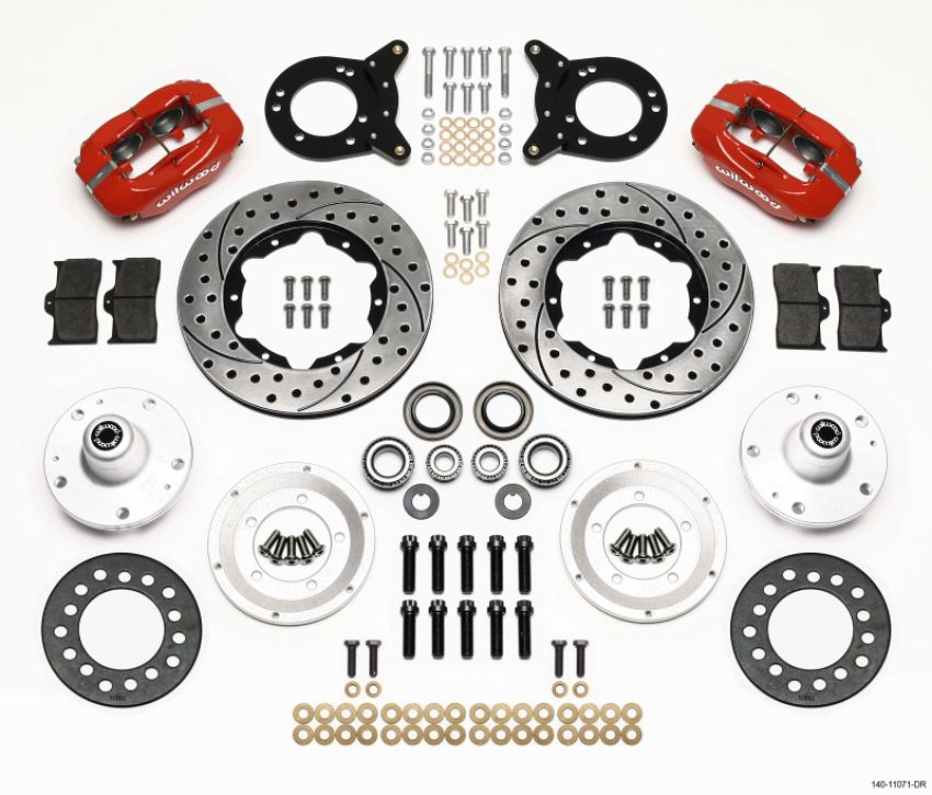 Wilwood 140-11071-DR Forged Dynalite Front Kit 11.00in Dril Red 1965-1969 Mustang Disc & Drum Spindle