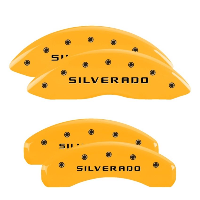 MGP 14005SSILYL 4 Caliper Covers Engraved Front & Rear Silverado Yellow finish black ch