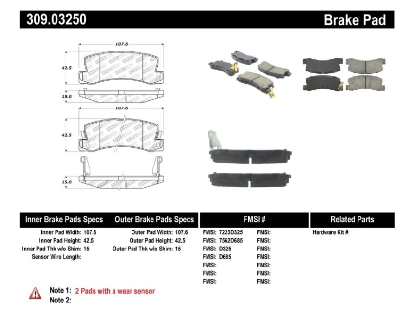 Stoptech 309.03250 Performance Brake Pads