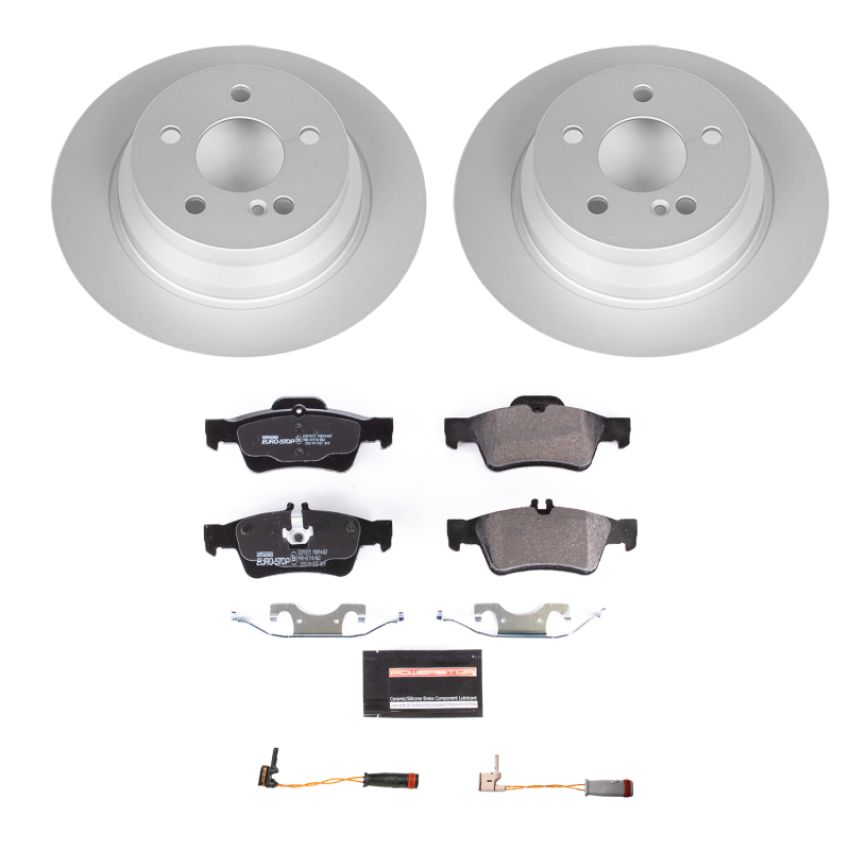 PowerStop ESK5321 Genuine Geomet Coated Rotors, ECE-R90 Brake Pads + Hardware Kit