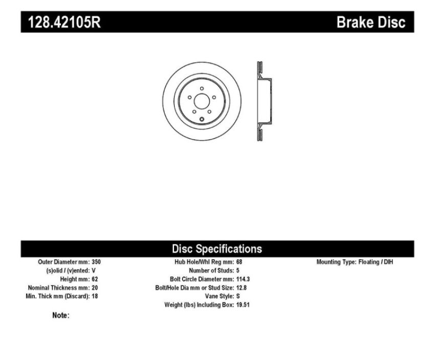 Stoptech 128.42105R Drilled Sport Brake Rotor