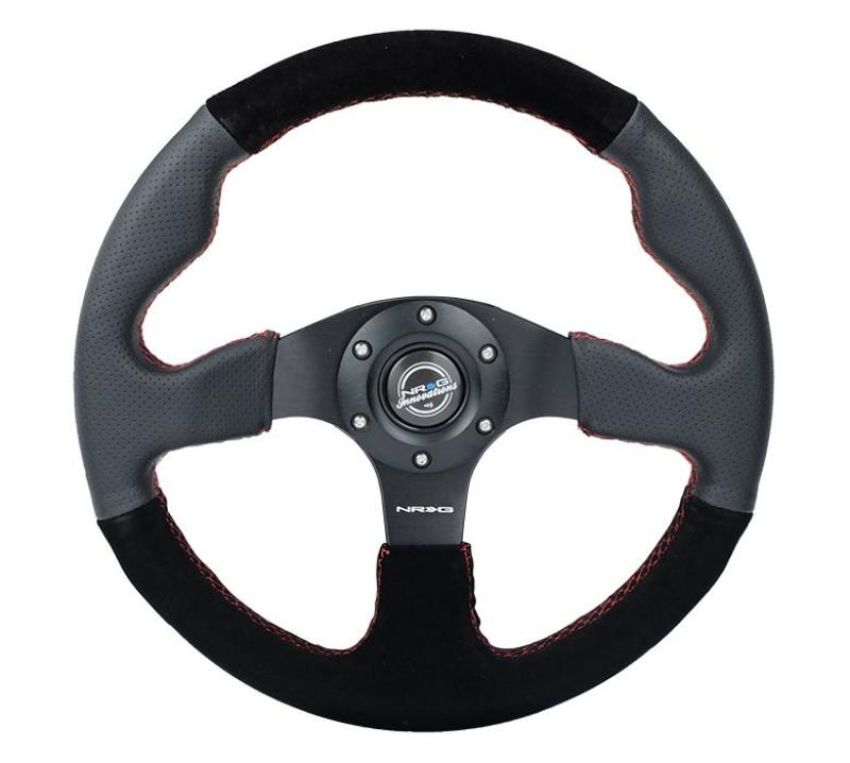 NRG RST-012R/S-RS Reinforced Steering Wheel (320mm/ 2.5in. Deep) Sport Leather / Suede w/ Red Stitch