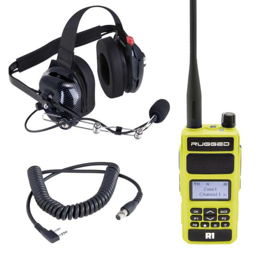 Rugged Radios CREW-R1-HV Crew Chief - H42 Spotter Headset and Rugged Handheld Radio Package - Safety Yellow
