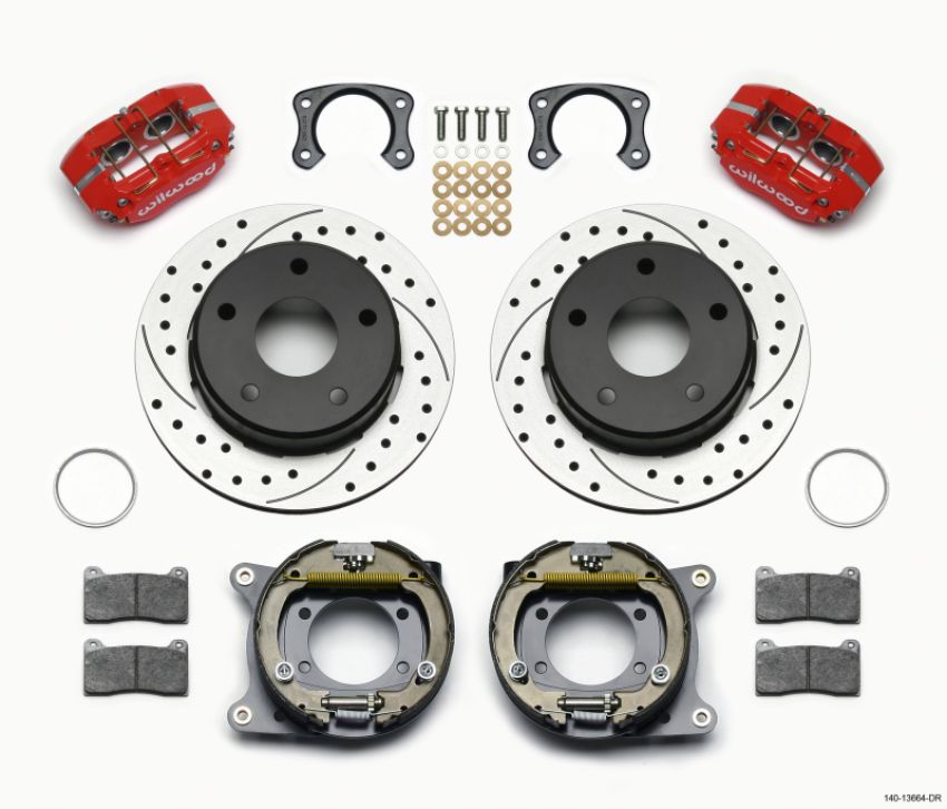 Wilwood 140-13664-DR Dynapro Lug Mount P/S Park Brake Kit Drilled Red Big Ford New 2.38in Off Bronco 5 x 5.50
