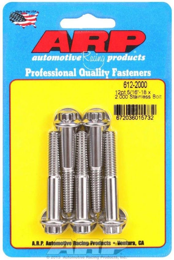 ARP ARP612-2000 S/S Bolt Kit - 12pt. (5) 5/16-18 x 2.000