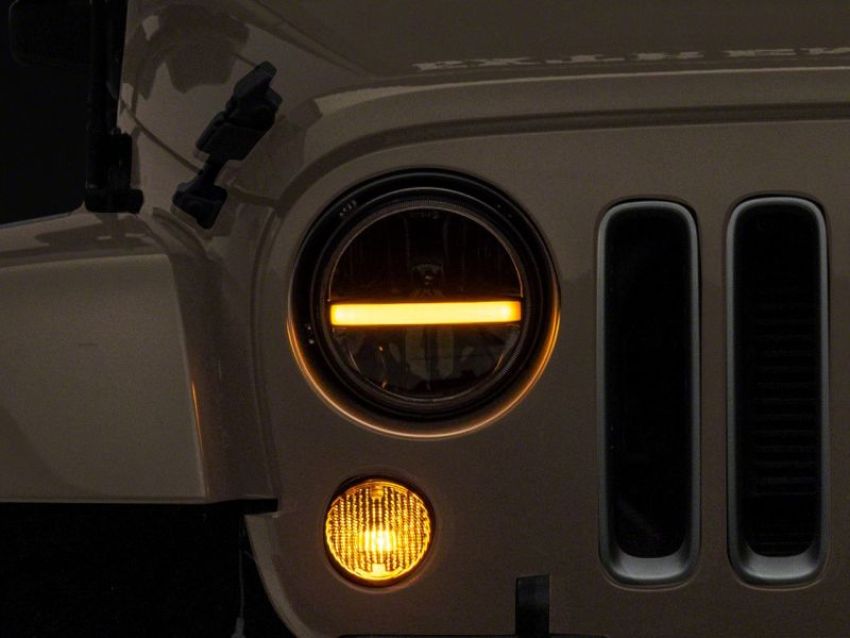 Raxiom J143372 97-18 Jeep Wrangler TJ & JK Axial 7-In LED Headlights w/ DRL - Blk Housing (Clear Lens)