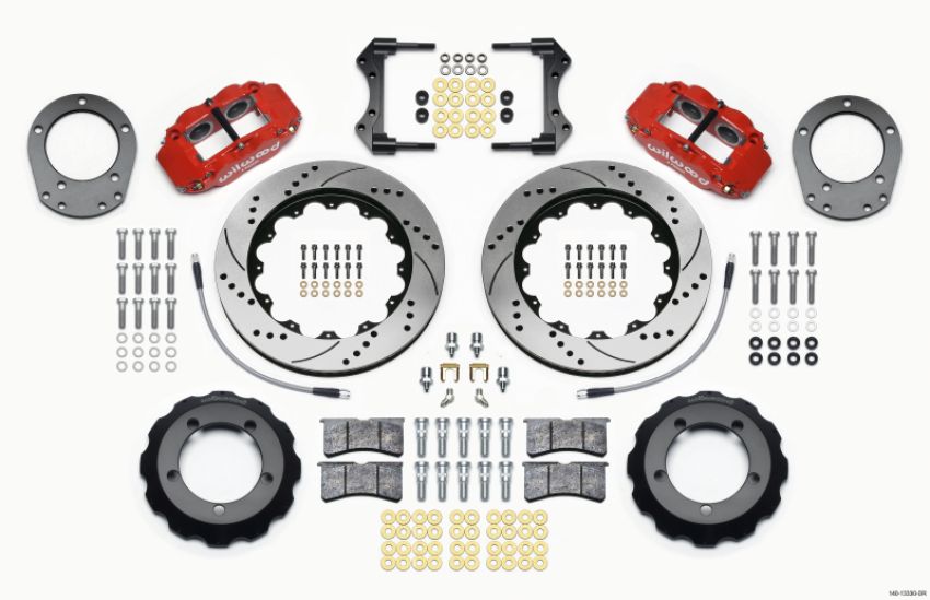 Wilwood 140-13330-DR Narrow Superlite 4R Front Hat Kit 14.00in Drill Red 76-77 Ford Bronco Dana 44 w/Lines
