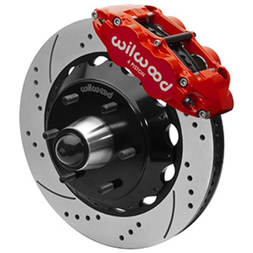 Wilwood 140-16458-DR 63-87 C10 FNSL6R Front Big Brake Brake Kit 14in drill/slot 6x5.5 BP for drop spindles - Red
