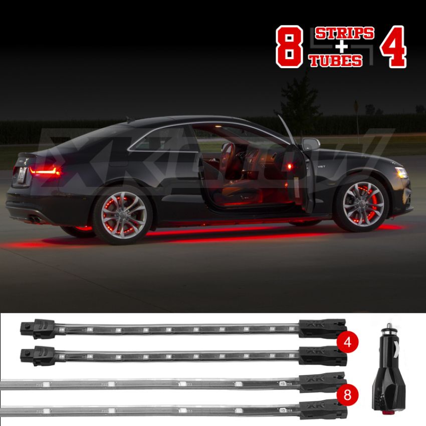 XKGLOW XK041005-R XK Glow Single Color  UnderglowLED Accent Light Car/Truck Kit Red - 8x24In Tube + 4x8In Strip