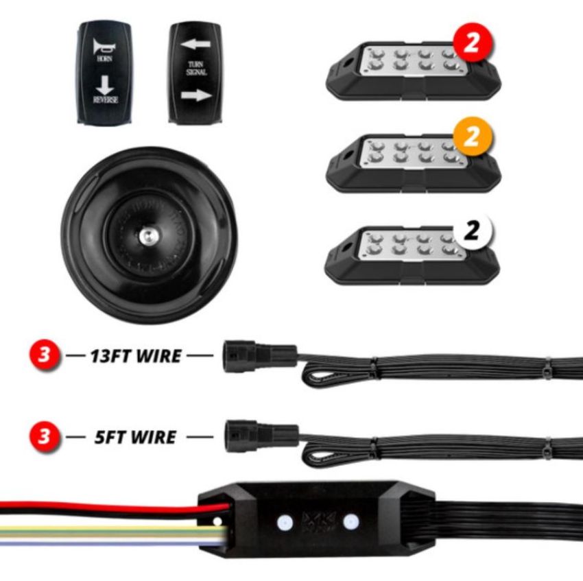 XKGLOW XK-DT-STA XK Glow ATV UTV Standard DOT Street Legal Conversion Signal/Horn Kit - 2 White 2 Red 2 Amber Pods
