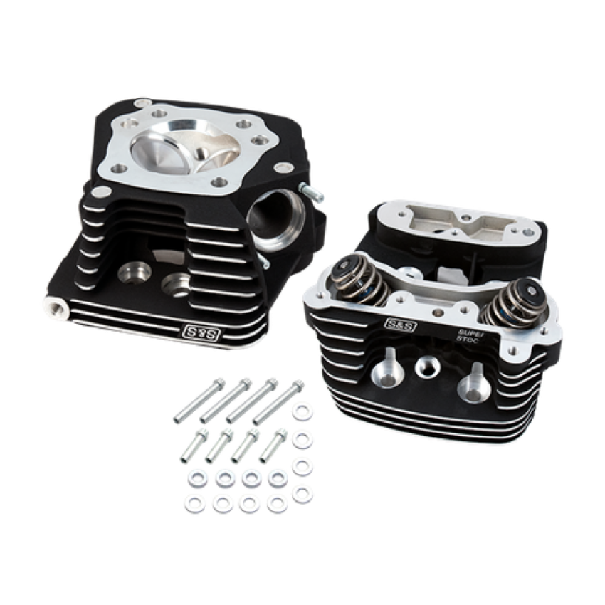 S&S Cycle 90-1504 84-99 BT Super Stock Cylinder Head Kit For 3-1/2in and 3-5/8in Bore - Wrinkle Black