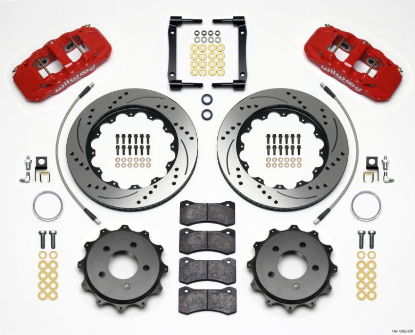 Wilwood 140-12932-DR AERO4 Rear Kit 14.25in Drilled Red 2008-2009 Pontaic G8 w/Lines