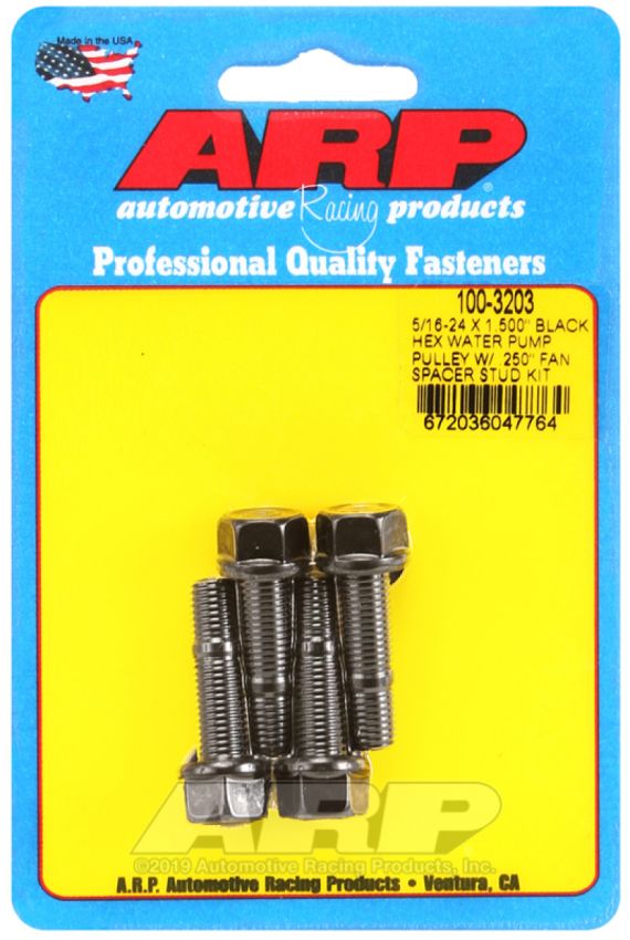 ARP 100-3203 5/16-24 X 1.500 Black Hex Water Pump Pulley w/ .250in Fan Spacer Stud Kit