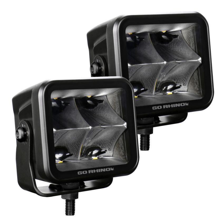 Go Rhino 750400321SCS Xplor Blackout Series Cube LED Spot Light Kit (Surface/Threaded Stud Mnt) 3x3 - Blk (Pair)