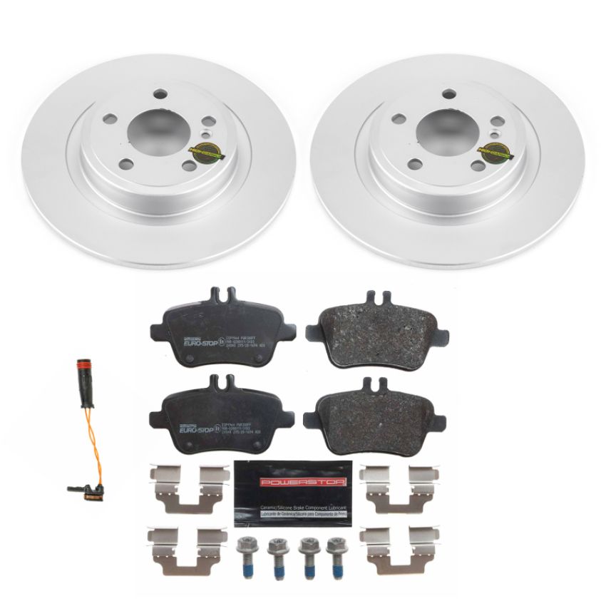 PowerStop ESK6895 Genuine Geomet Coated Rotors, ECE-R90 Brake Pads + Hardware Kit