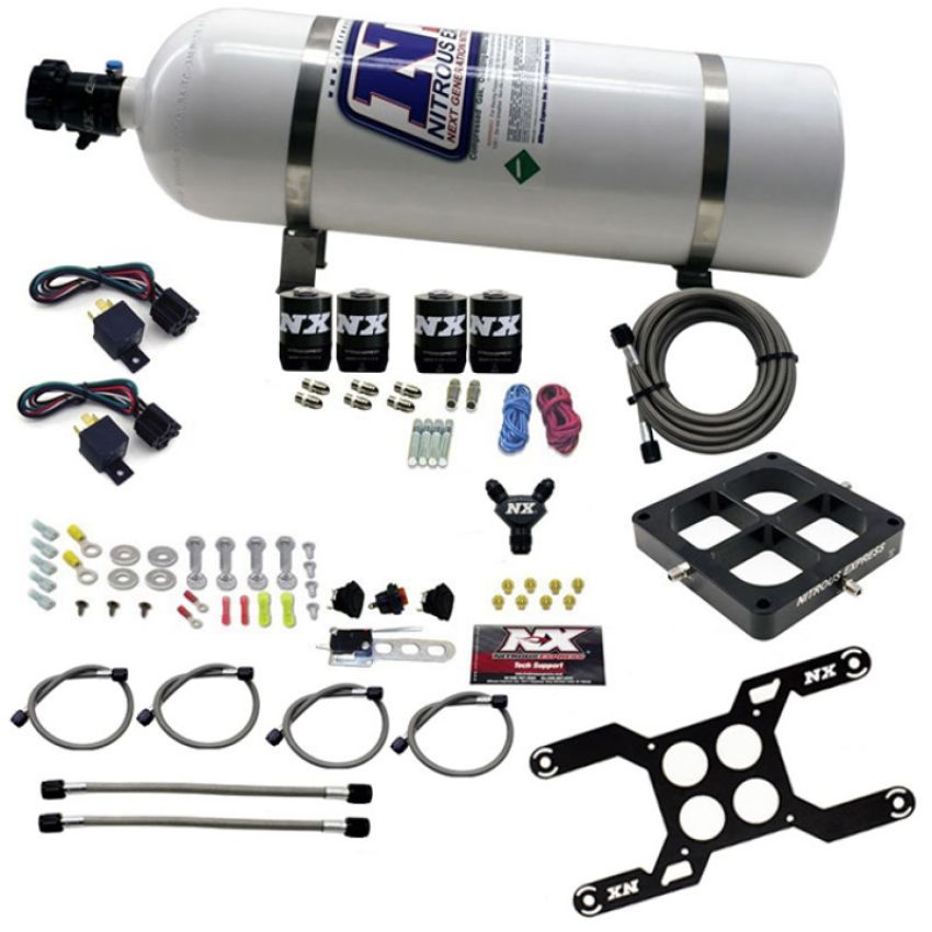 Nitrous Express 66047-15 DOMINATOR DUAL STAGE BILLET CROSSBAR, (50-300 & 100-500HP) WITH 15LB BOTTLE.