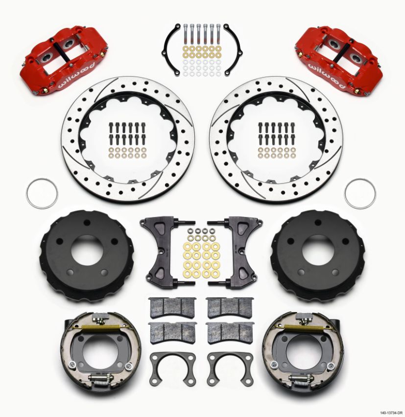 Wilwood 140-13734-DR Narrow Superlite 4R Rear P-Brk Kit 12.88in Drilled Red Big Ford 2.00in Off Bronco 5 x 5.50