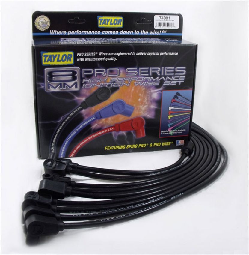 Taylor Cable 74001 Spiro Pro Custom 8 Cyl Plug Wire Set Black
