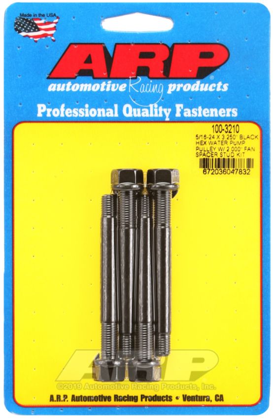 ARP 100-3210 5/16-24 X 3.250 Black Hex Water Pump Pulley w/ 2.000in Fan Spacer Stud Kit
