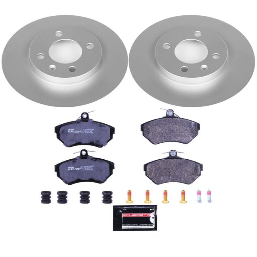 PowerStop ESK374 Genuine Geomet Coated Rotors, ECE-R90 Brake Pads + Hardware Kit