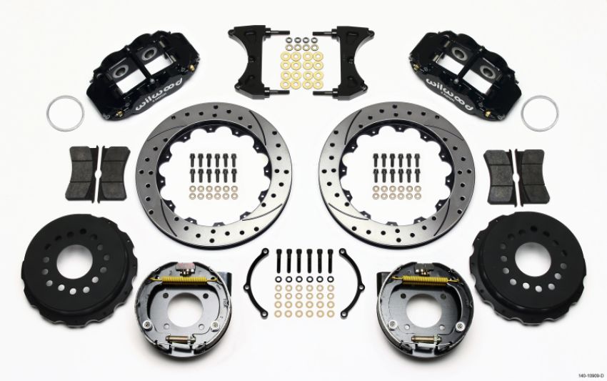 Wilwood 140-10909-D Narrow Superlite 4R Rear P-Brk Kit 12.88in Drilled Chevy 12 Bolt-Spec 3.15in Brng Front mt