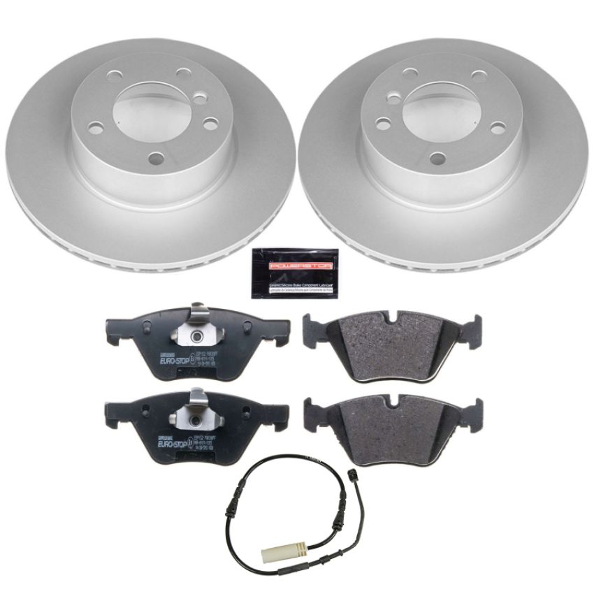 PowerStop ESK6346 Genuine Geomet Coated Rotors, ECE-R90 Brake Pads + Hardware Kit