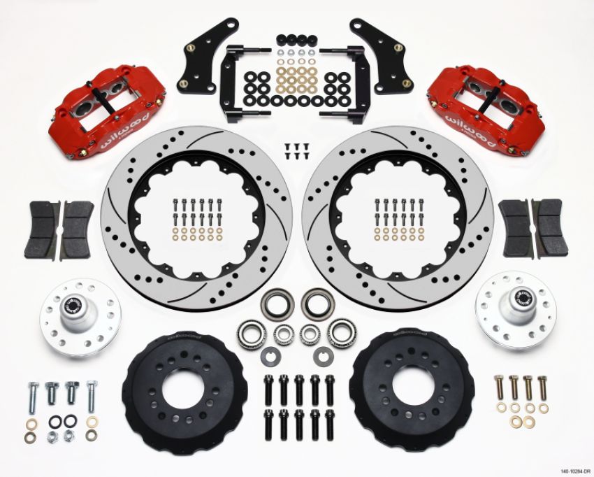 Wilwood 140-10284-DR Narrow Superlite 6R Front Hub Kit 14.00in Drill Red Large GM 57-70 Drop Spindle