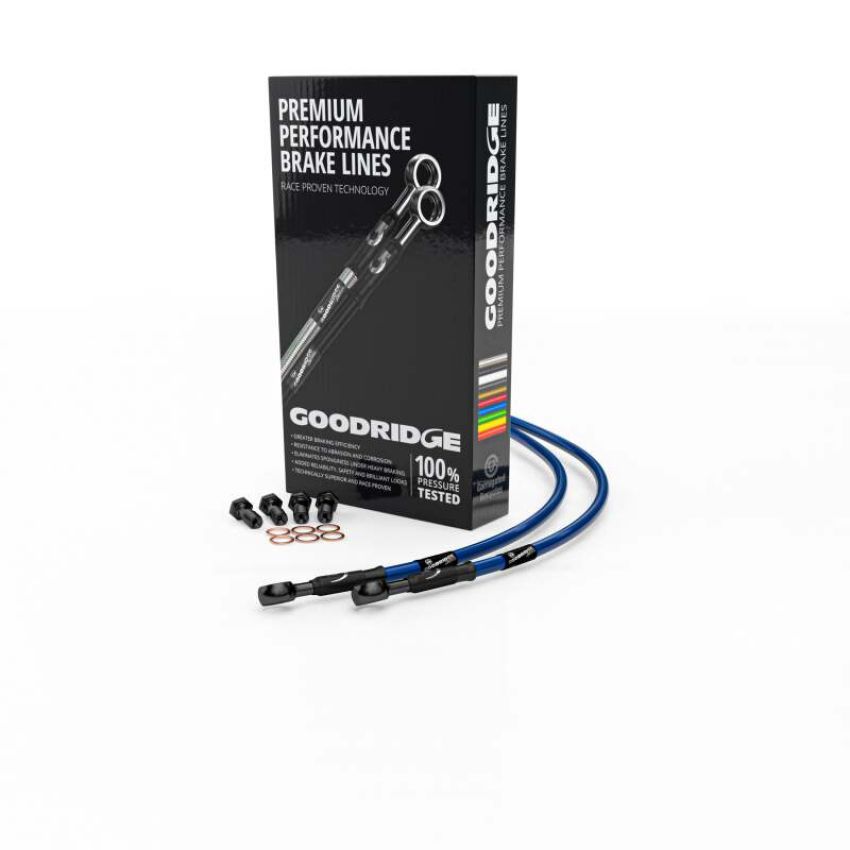 Goodridge DU0916-3FCBK-EB 94-97 Ducati 916 Electric Blue Front SS Brake Lines w/Black Fittings