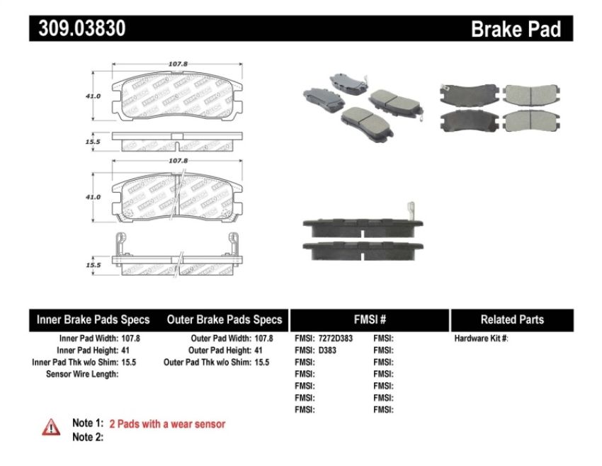 Stoptech 309.03830 Performance 4/89-99 Mitsubishi Eclipse GST Rear Brake Pads