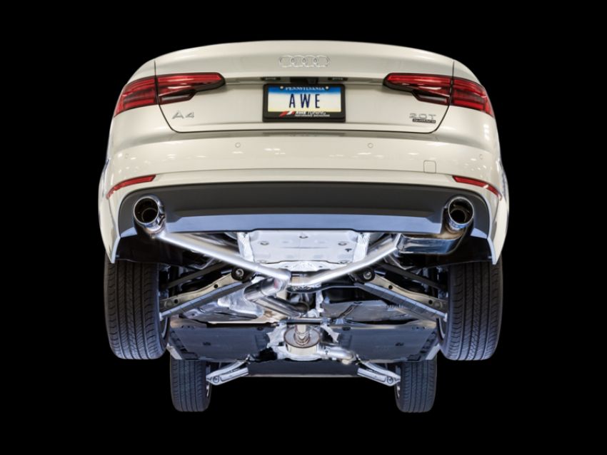 AWE Tuning 3025-32014 Audi B9 A4 SwitchPath Exhaust Dual Outlet - Chrome Silver Tips (Includes DP and Remote)