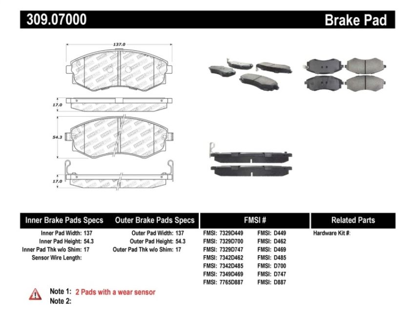 Stoptech 309.07000 Performance 89-1/94 Nissan 240SX (w/ABS) 92-01/05-06 Hyundai Elantra Front Brake Pads