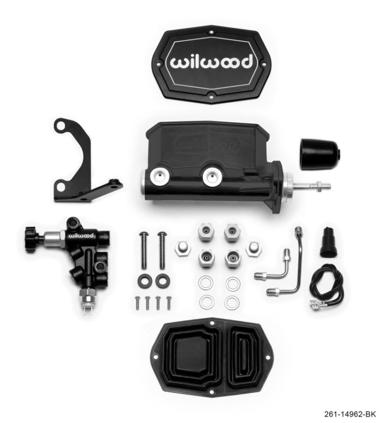 Wilwood 261-14962-BK Compact Tandem M/C - 15/16in Bore - w/Bracket and Valve (Pushrod) - Black