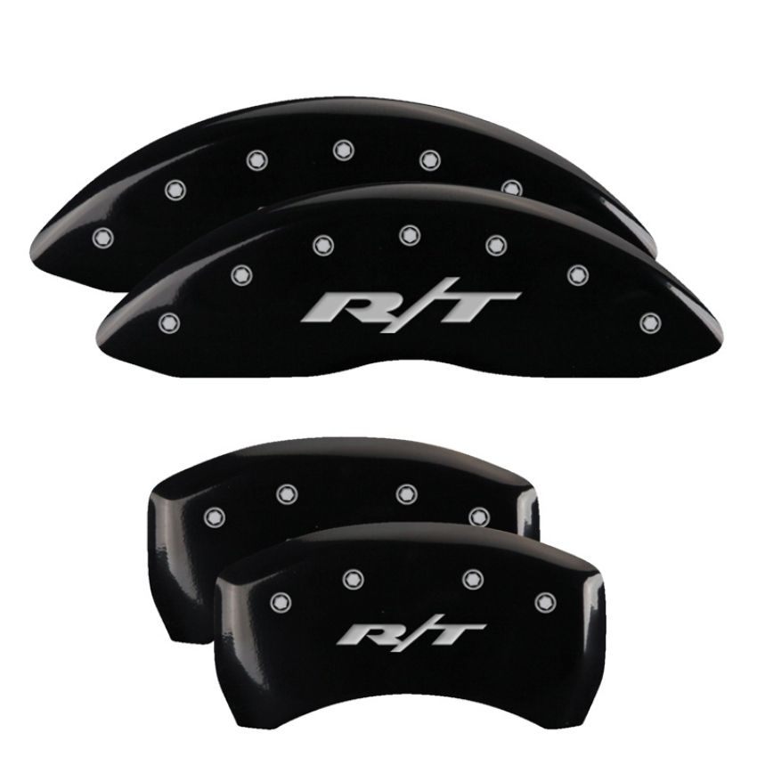 MGP 12005SRT1BK 4 Caliper Covers Engraved Front & Rear RT1-Truck Black finish silver ch