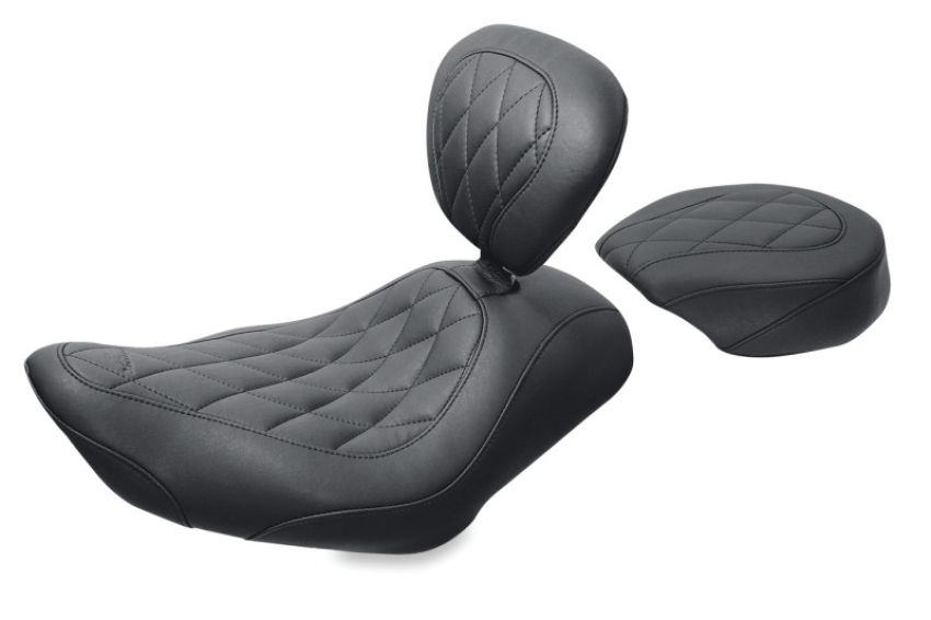 Mustang Motorcycle 76729 Mustang 04-21 Harley Wide Tripper Passenger Seat Diamond Stitch - Black