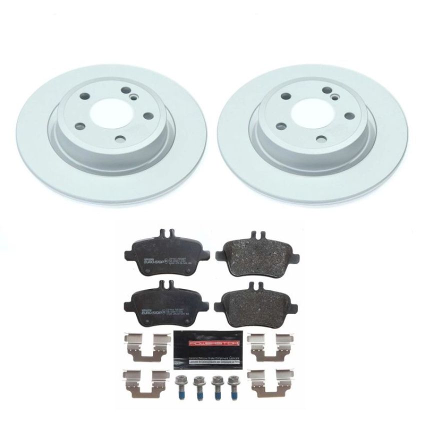 PowerStop ESK7377 Genuine Geomet Coated Rotors, ECE-R90 Brake Pads + Hardware Kit