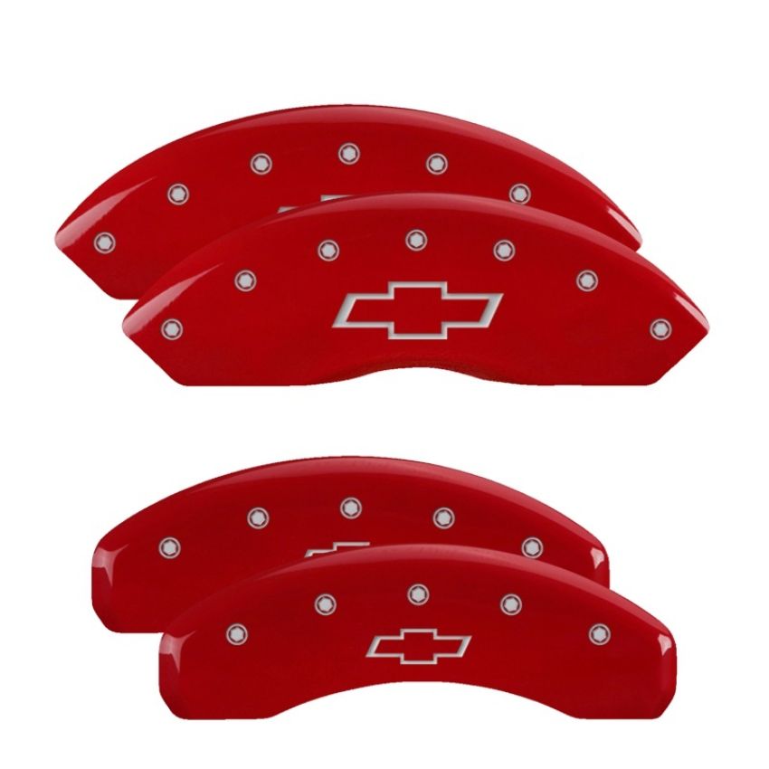 MGP 14240SBOWRD 4 Caliper Covers Engraved Front & Rear Bowtie Red finish silver ch