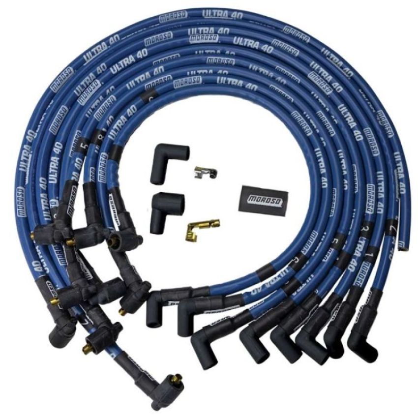 Moroso 73621 Chevrolet Big Block Ignition Wire Set - Ultra 40 - Sleeved - Non-HEI - Crab - 90 Degree -Blue
